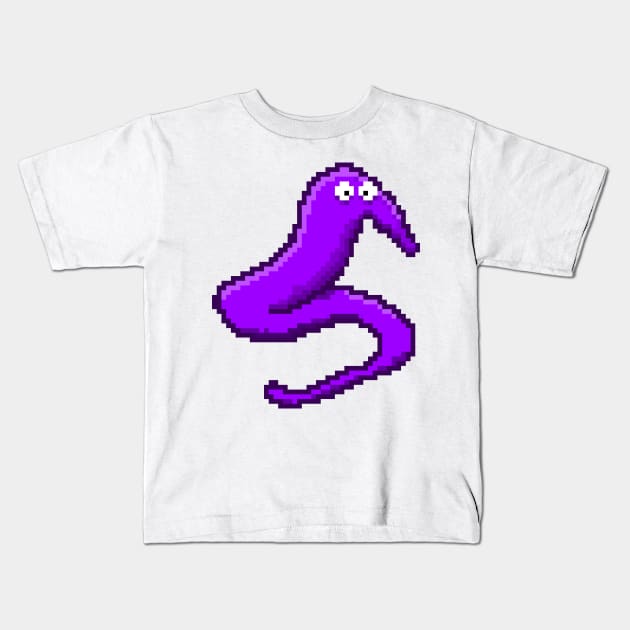 Purple Fuzzy Worm On A String Meme Pixel Art Kids T-Shirt by YourGoods